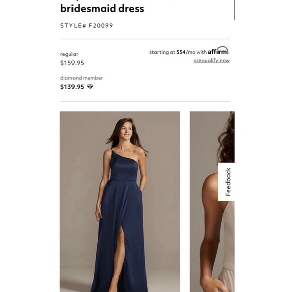 David's Bridal - crepe-back satin one shoulder bridesmaid dress - Never Hemmed - Picture 2 of 2